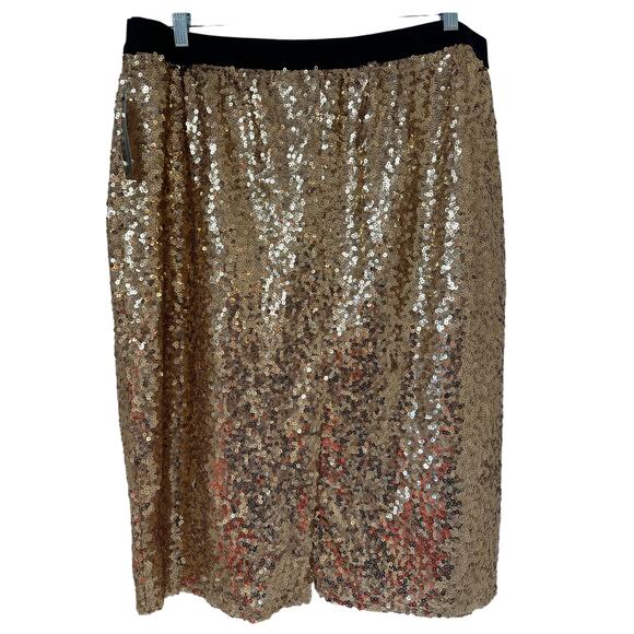 Worthington Woman 0X (XL) Gold Sequin Below Knee Skirt W Black Elastic Waistband - Picture 2 of 6